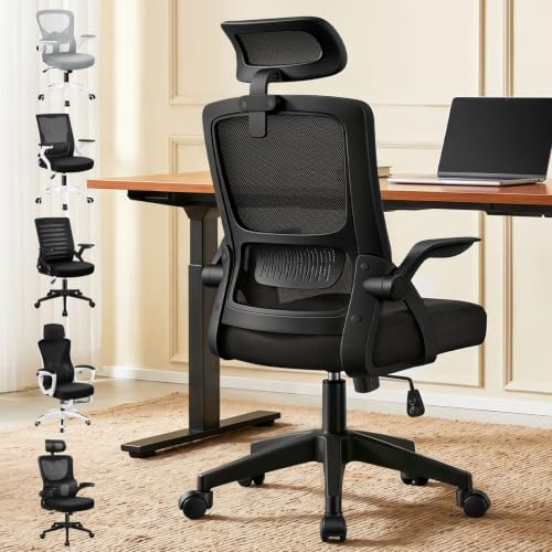 ALFORDSON Netzstuhl Bürostuhl Mesh Chefsessel Wippfunktion, ergonomisch Schreibtischstuhl höhenverstellbarer,360° Drehstuhl, PC-Stuhl Besprechungsstuhl,klappbare Armlehnen,180 kg belastbar,Schwarz