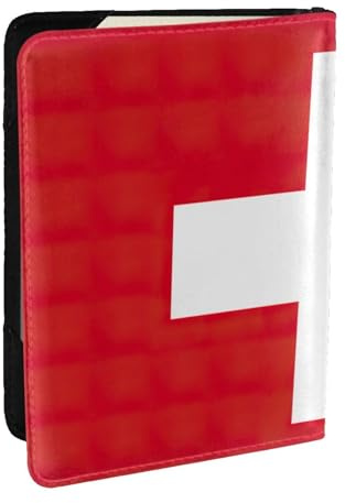 EdWal Reisepasshülle mit Schweizer Flagge, Kreditkartenfach, Leder, Reisepasshülle, für Damen, Herren, Familienausweis, Reisen, Schwarz , Einheitsgröße