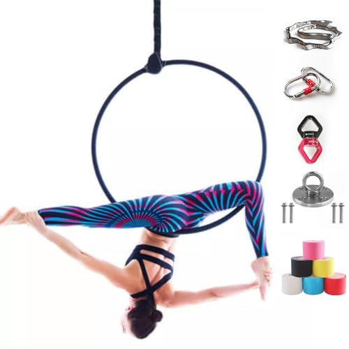 WJFTODAY Hoop Aerial Hoop Set, Single Point Aerial Ring Ausrüstung mit kompletter Riggin Ausrüstung mit kompletter Rigging-Hardware, Edelstahl Hoop, Zirkus Hoop, ideal für Tanzstudio, Aerial Fitness