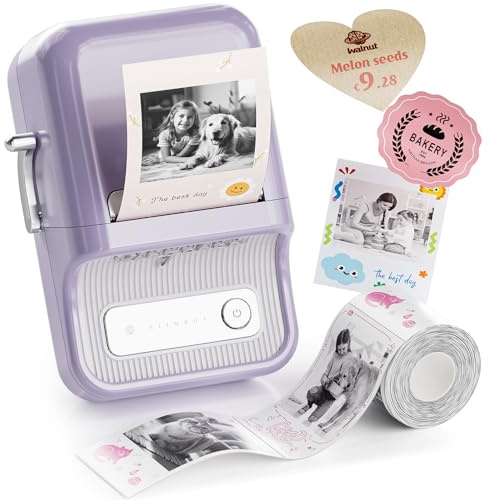 NIIMBOT Etikettendrucker B21 Pro, 300dpi Selbstklebendes Etikettiergerät Bluetooth Beschriftungsgerät Label Printer Fotodrucker für Lernen, Studiennotizen, Bilderdruck, Scrapbooking, Lila