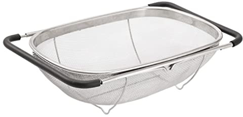 Over Sink Colander Fine Mesh Stainless Steel Strainer Basket with Handle for Kitchen Sink S..