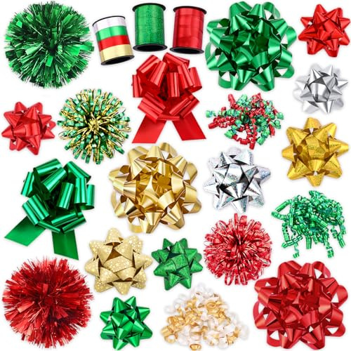 23 Stück Weihnacht Geschenkschleifen Selbstklebend Weihnachtsschleifen Deko | Geschenkband Christmas Bows Geschenkbänder Für Weihnachten Geschenkverpackungen Weihnachtsbaum(Rot und Grün)