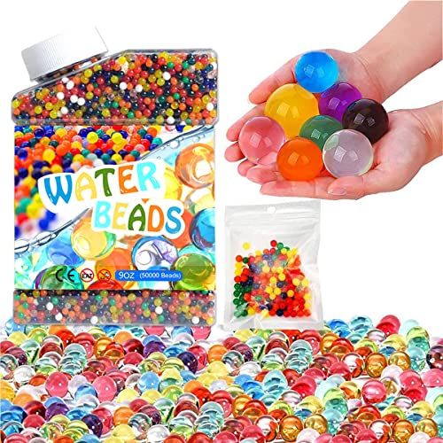 Jacisk Water Beads Kit 50,000 Pcs & 300 Pcs Large Colorful Gel Soil Mud Bead Jelly Balls for Home Vase Decoration, Vase Filler