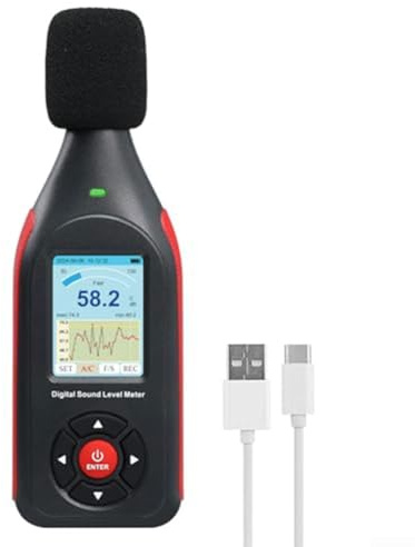 HpLive Digitales Schallpegelmessgerät 30-130dB mit LCD Display Datenspeicher USB Anschluss für Heim und Industrie