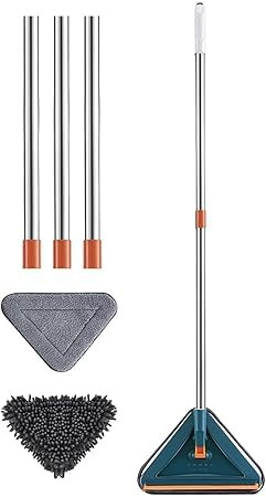 Wall Mop Cleaner Tool with Handles , Cleaning Tool for Floor Walls Ceilings and Baseboards,Ceiling Cleaner ,Adjustable Triangle Cleaning Mop Extendable (Blue)