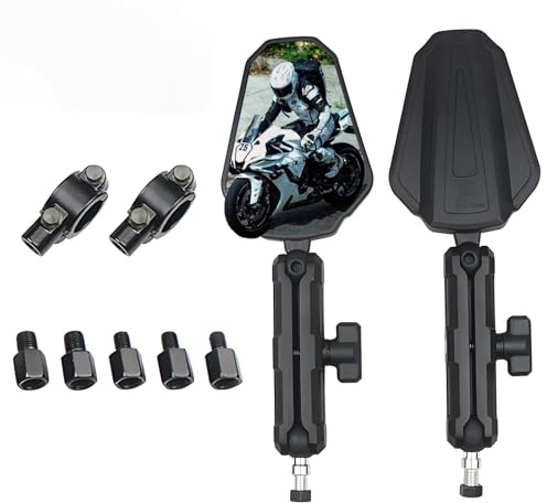 Adventure Motorcycle Mirrors, Foldable Motorbike Rear View Side Mirror with 7/8 Handlebar Mount 8mm 10mm Screws, Universal Motorcycle Mirror Fit for Scooter Moped Dirt Bike Quad Scooter Electric Bike