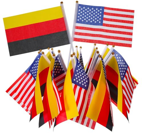 DECOMELODY 20 pièces Drapeaux à Manivelle Américains et Allemands Petits Drapeaux à Main pour Événements Sportifs Réunions et Décorations de Fête