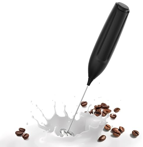 Voarge Mousseur à Lait électrique, Fouet en Acier Inoxydable, Portable Mini Mixeur pour Cafés, Expressos, Lattés, Chocolat Chaud