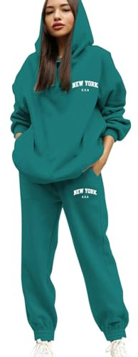 PAIDAXING Tuta da Donna Set Completo UK 2 Pezzi Abbigliamento da Casa Stampa Lettere Felpa con Cappuccio e Set Pantaloni da Jogging Taglie Forti Maniche Lunghe Felpa con Cappuccio Cordoncino Pantaloni