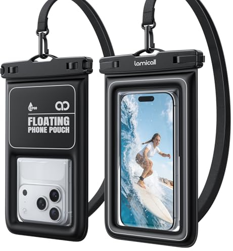 Lamicall Custodia Impermeabile Smartphone - [Galleggiabilità Superiore] 2 Pezzi IP68 Custodia Telefono Subacquea con Cordino Regolabile, Chiusura Sicurezza, Cover Impermeabile Telefono Fino a 7,5