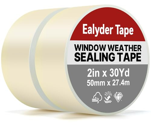2 Rollos Cinta Sellado Ventana 50mm x 27,4m Transparente Anticorriente | Cinta clara para juntas de ventanas y puertas. Bloquea las corrientes de aire, fácil de instalar, sin residuos.