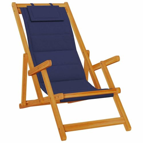 zylophax Klappstuhl mit Armlehnen aus massivem Akazienholz blau, gepolsterter Textilene-Sitz, 3-Fach verstellbar, faltbar, wetterfest für Garten, Balkon und Terrasse, komfortabler Outdoor Stuhl