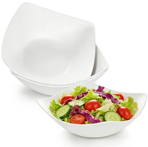 Hioph Large Plastic Serving Bowls, Wide-Rimmed Salad Bowls Set of 4(White) | Bowls Set for Salad, Snacks, Cereal, Crisps&Fruits - Picnics, Parties, Gatherings, Birthdays, BBQ, Unbreakable Reusable