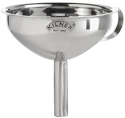 Kilner Stainless Steel Straining Funnel with Removable Disc Ergonomic Design for Filtering Seeds, Grains & Juices, Elongated Stem for Narrow Bottles, Durable & Dishwasher Safe