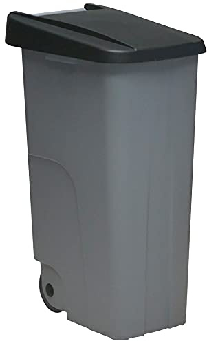 Contenedor de Residuos Reciclo 110L Negro con Tapa Cerrada y Ruedas Grandes – Plástico Resistente, Encajable y Ergonómico, Ideal para Desechos No Reciclables | Denox