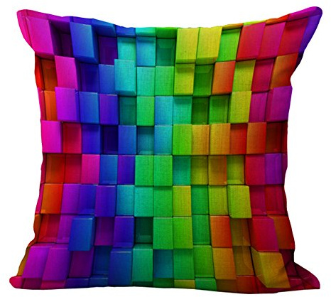 Sunwords Rainbow Color Cotton Linen Square Throw Pillow Case Cushion Cover Home Decor 18 x 18
