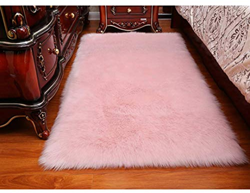 DQMEN Piel de Cordero Oveja/Sheepskin Rug Cordero, imitación mullida Alfombras imitación Piel sintética Deko Piel,para salón Dormitorio baño sofá Silla cojín (Rosa, 75 X 120cm)