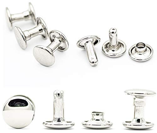 My Belt - 100 Stück Hohlnieten für Leder, Ledernieten 8mm Silber, Doppelkappe Nieten, Gürtelnieten Kappe