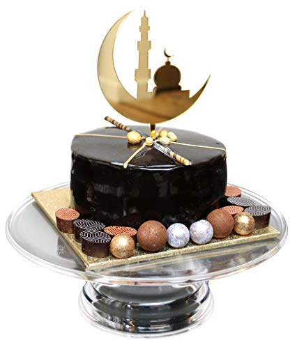 Eid Mubarak Islam Ramadan Iftar Gift Cake Topper Decoration - Gold Moon & Mosque