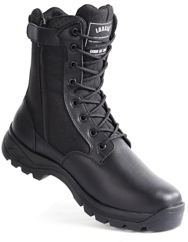 IODSON Botas de Trabajo Tácticas Militares para Hombre Ligeras Botines de Combate para Motocicleta y Montañismo Botas Policiales con Cremallera YKK Negro 42