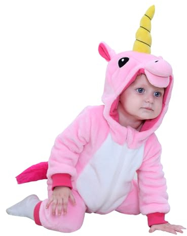 Doladola Baby pojkar flickor flanell djur enhörning sparkdräkt småbarn overaller spädbarn outfit(18-24 månader,rosa enhörning)