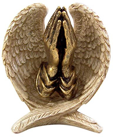 Angel Wings with Praying Hands Cast Resin Figurine Statue, 5 Inch