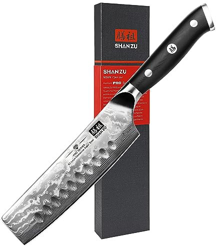 SHAN ZU Kochmesser Nakiri Küchenmesser Profi Messer 16.5 cm Allzweckmesser Damaskus Edelstahl Extra Scharfe Messerklinge mit ergonomischer Griff Exquisiter Geschenkverpackung