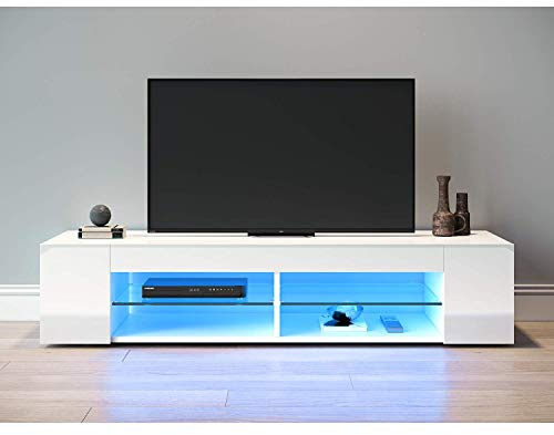 Sonni TV-skåp, vit högglans med LED-belysning, kan ställas in i 12 färger, glasgolv, 135 x 39 x 30 cm.