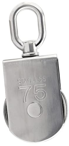 FASTON® Umlenkrolle mit Edelstahlrolle drehbarem 360° 75 mm Edelstahl A2 V2A (2 Stück) Riemenscheibe Flaschenzug Seilblock Blockseilrolle Drahtseilblock Sinterbronze Buchse