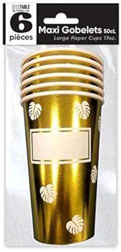 SURPRISEZ-VOUS Grand gobelet feuille d'or métallisé personnalisable 50cl (x6) REF/APGFOR, Gold