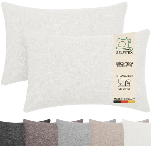 Selfitex 2er Set 40x60 cm, Sofakissen mit Füllung und Bezug, Dekokissen, Kopfkissen mit weicher Kissenfüllung, stilvolle Kissen Deko, robuster Polsterstoff, hochwertiges Couch Kissen (Beige)