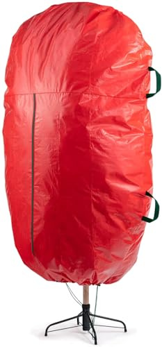 ZOBER Upright Christmas Tree Storage Bag With Drawstring Hem- Fits 7.5 Ft Trees - Plastic, Waterproof Christmas Tree Bag For Storage Box For Xmas - Strong, Durable Handles - Red