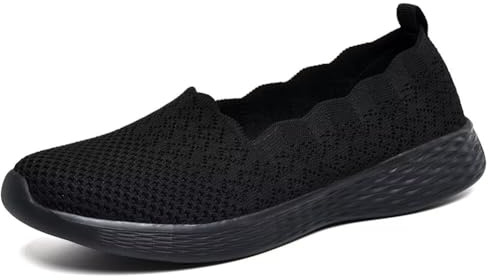 Puxowe Baskets pour Femmes Marche Légers Sneakers Maille Confortable Travail Mocassins Chaussures 42.5 EU All Black