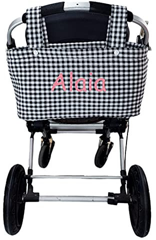 Borda y más Bolso Mini Panera o Talega para Carrito de Bebé - Color Cuadros Vichy/Negro - Medidas 37 x 20 x 13 cm - Bolso para Carrito de Bebé - Handmade - Hecho en España - Nenel