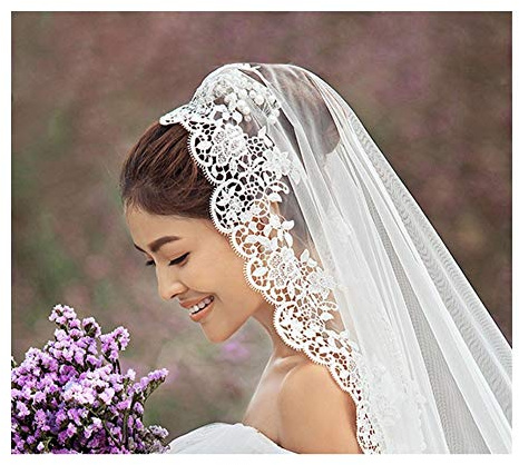 TGRTY Braut Hochzeitsschleier Elegante EIN-Schicht-Brautschleier-Spitze-Kurzschluss 1.5 * 1.5 M Länge Appliqued Frauen Brautpartei-Schleier ohne Kamm Wunderschöner Brauttüll