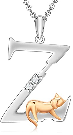 Kette Damen 925 Sterling Silber Halskette Buchstabe Z Initialen Katze Buchstabe Anhänger Geschenk Frauen