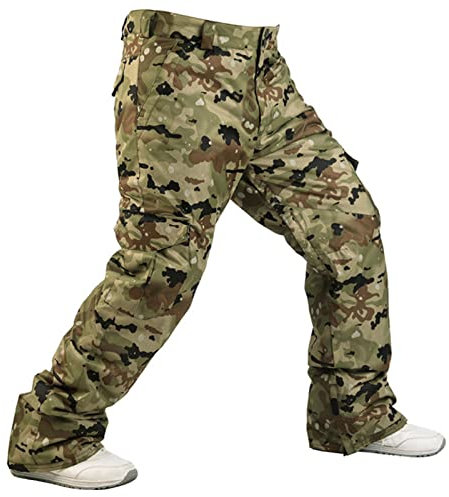 QIULAO Camouflage-Skihose for Herren, wasserdichte und Winddichte Einplatinen-Doppelboard-Skihose, warme und Dicke Winterwander- und Bergsteigerhosen (Color : Khaki Camouflage, Größe : XL)