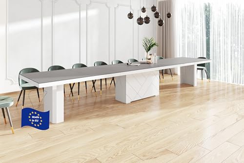 Design Esstisch HEK-111 Anthrazit matt / Weiß Hochglanz ausziehbar XXL 180 cm bis 468 cm Esszimmertisch für 16 Personen Kitchentable Funktionstisch Ausziehtisch Esszimmer Tisch Esszimmermöbel