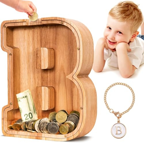 summidate Spardose Kinder Holz, Personalisierte Buchstabe Sparschwein B | Spardose Holzbuchstaben für Mädchen Jungen Initiale, Sparschwein Geschenk zum Geburtstag, Weihnachten und Kinderzimmer Deko