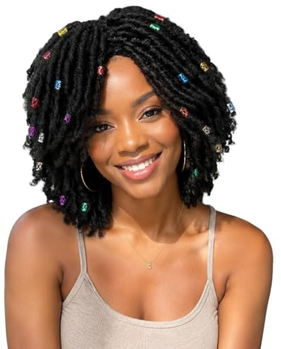 BECUS Afro Perücken Damen Dreadlocks Perücken Schwarz Kunsthaar Curly mit Perücken für Tägliche Partykleidung(12,5 Zoll Schwarz #1B)