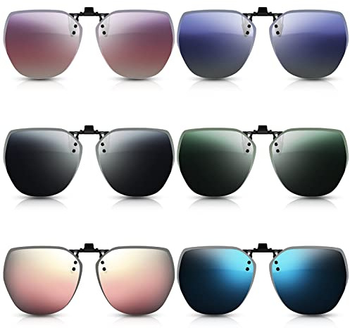 Weewooday 6 Pairs Polarized Clip on Sunglasses for Women Men UV Protection Polygon Clip on Sunglasses Colorful Flip up Driving Glasses for Outdoors Indoor Eyeglasses, 6 Colors