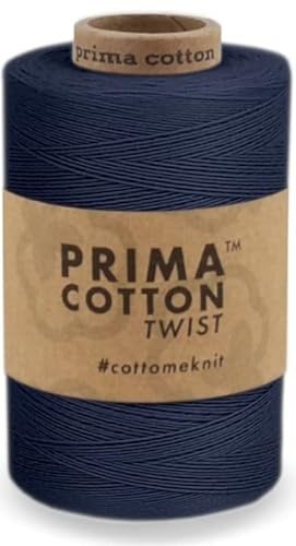 fuwi Prima Cotton Twist Baumwollgarn 0,8 mm - Mattes Häkel- & Strickgarn aus 100% Baumwolle, nicht mercerisiert - Für Spitzen, Tischdecken, Traumfänger & Weben, 1000 Meter (0084 - dunkle Jeans)