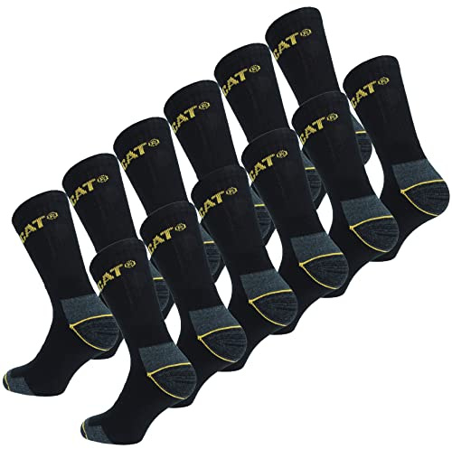 CAT Caterpillar Adults Heavy Duty Workwear Socks - Pack of 12 - Double Reinforced Heel