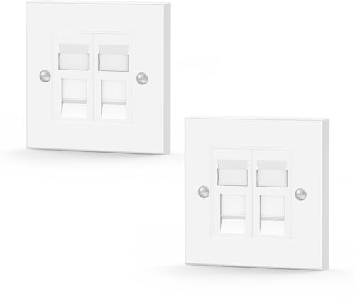LEENUE RJ45 Socket Cat6, 2 Port Ethernet Wall Socket Faceplate, 2 Pack | Double Ethernet Keystone Jack, Network Wall Plate, for CAT6/CAT5E/CAT5 Cable, White