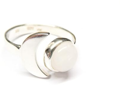 Silberschmuck - BG Damenring aus 925 Sterlingsilber, Motiv Orbit mit echtem Mondstein, offener Ring Ringgröße 58-18,5