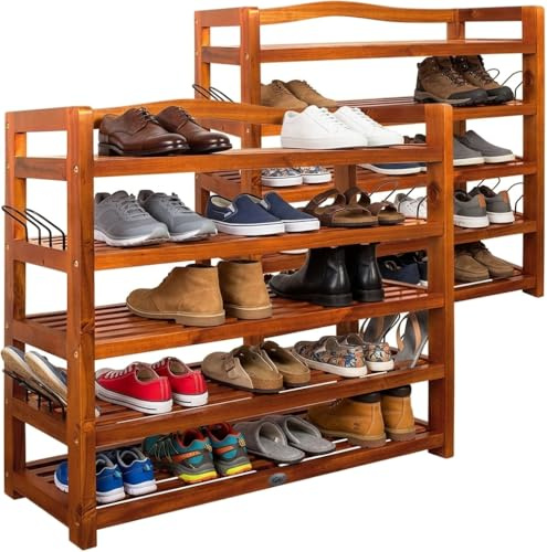 Casaria® 2X Schuhregal mit 5 Ebenen 95x26x82cm FSC®-Zertifiziert Akazien Holz Massiv Bad Diele Flur Bad Schuhschrank Schuhaufbewahrung Schuhständer Braun