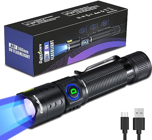 DARKDAWN UV Taschenlampe 365 nm Schwarzlicht, Mini-USB Wiederaufladbar, Woodsche LED Schwarzlicht Holzlampe, Leistungsstarker tragbarer Detektor für uv Resin, Nägel, Heimtierurindetektoren