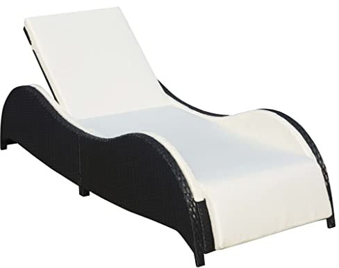 Youuihom Camping Stühle Bistro-Stuhl Stühle für den Rasen Sonnenliege mit Polsterauflage Poly Rattan Schwarz Geeignet für Terrasse, Rasen, Veranda, Garten, Hinterhof