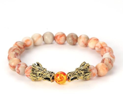 Wycian Paar Armband Touch, Partnerarmbänder Edelstahl Perlen Zirkonia Orange Rot Double Dragon Stretch 19cmx8mm Elastisch 1er Naturstein für Vatertag