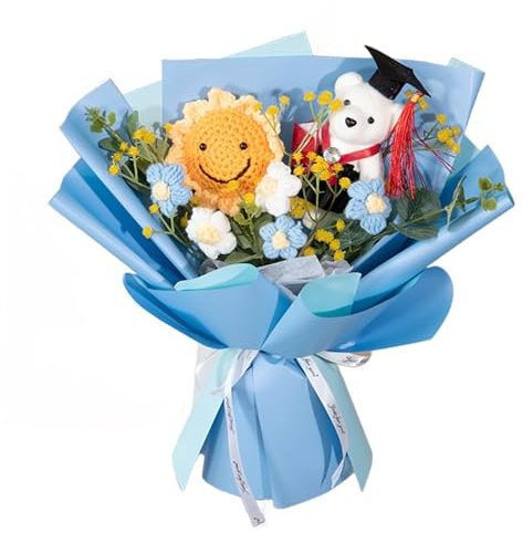 Gralara Bouquet di fiori all'uncinetto Bouquet di fiori per laurea Bouquet di fiori artificiali per il giorno degli insegnanti, San, anniversario, Blu